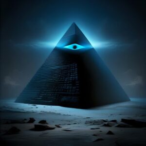 Blue And Black shadow Pyramid With Illuminati Eye With Blue Light Blue Neon Colors MidJourney AI Generated Art